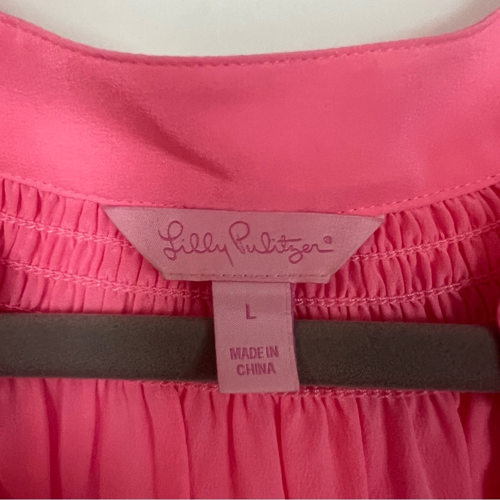 Lilly Pulitzer Elsa 100% Silk Blouse Pinking Positive Aura Pink - Picture 3 of 4
